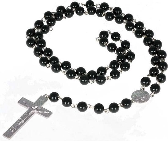 Chapelet perles noires Crucifix Cross