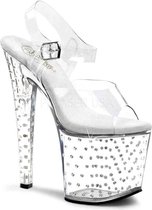 Pleaser Sandaal met enkelband, Paaldans schoenen -41 Shoes- STARDUST-758 Paaldans schoenen Transparant/Zilverkleurig