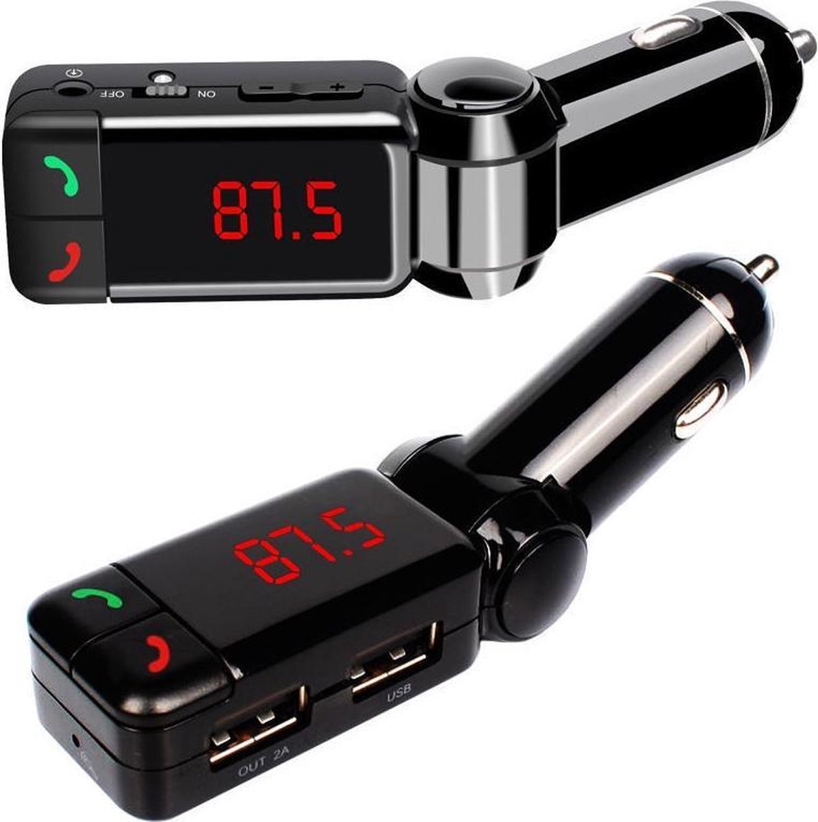 Bluetooth Handsfree Carkit + FM Transmitter + 2 USB poorten - Premium Kwaliteit