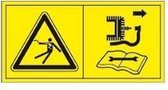 Combinatie-etiket elektrische schok, motor uitschakelen en stekker uit stopcontact trekken 70 x 35 mm - liggend