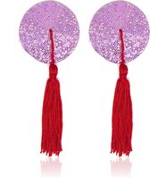 Pinch - Burlesque round diamond pink/red - Ronde tepelkwastjes Paars/Rood - tepelversiering - nipple tassels