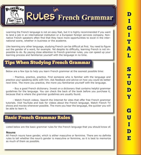 Blokehead Easy Study Guide - Rules In French Grammar ( Bloke ... - cover