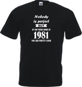 Mijncadeautje - Unisex T-shirt - Nobody is perfect - geboortejaar 1981 - zwart - maat XXL