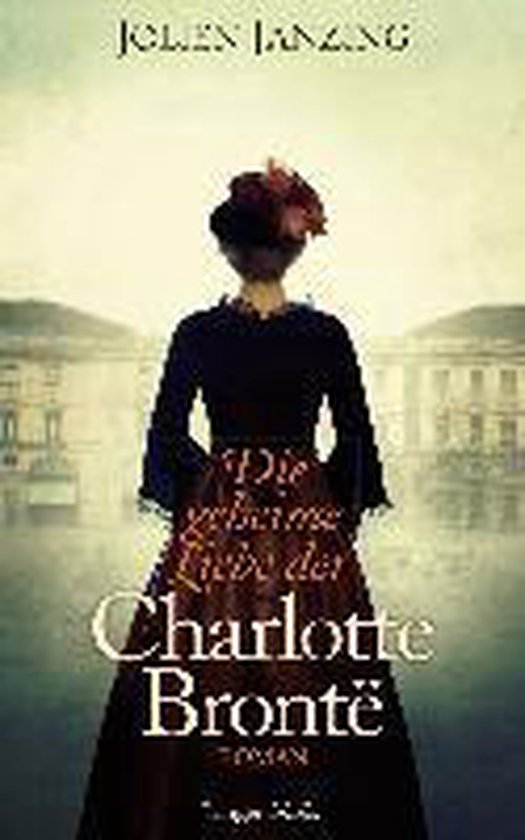 Boek met op de voorkant een vrouw in een zwarte jurk, met opgestoken haar, met de titel 'Die geheime Liebe der Charlotte Brontë'.