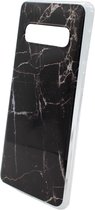 HB Hoesje Geschikt voor Samsung Galaxy S10 met Print - Marmer Back Cover - Zwart