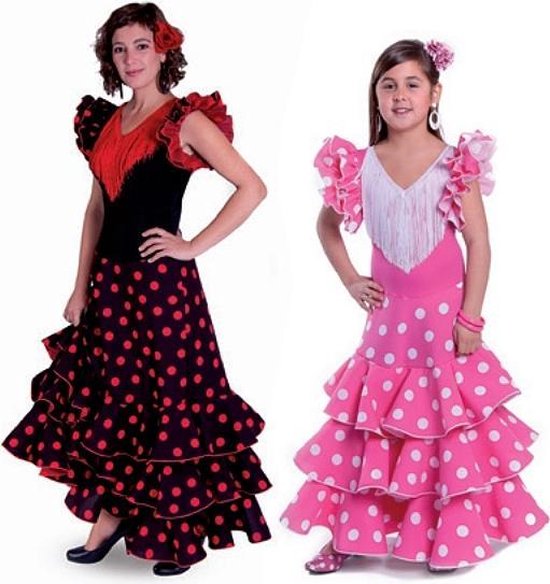 Robe espagnole - Robe flamenco Deluxe - Noir Rouge - Taille 38/40 - Adultes  - Robe... | bol
