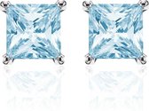 New Bling 9NB 0028 Zilveren oorstekers - zirkonia vierkant 6 mm - zilverkleurig / blauw