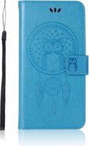Shop4 - Asus Zenfone Max Pro (M2) Hoesje - Wallet Case Dromenvanger Uil Licht Blauw