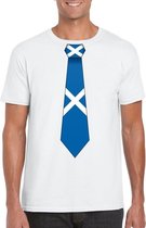 Wit t-shirt met Schotland vlag stropdas heren XXL