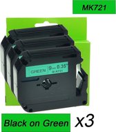 3PK MK721 M-K721 Zwart op groen Label 9mm Tape Compatible voor Brother P-Touch Label Maker