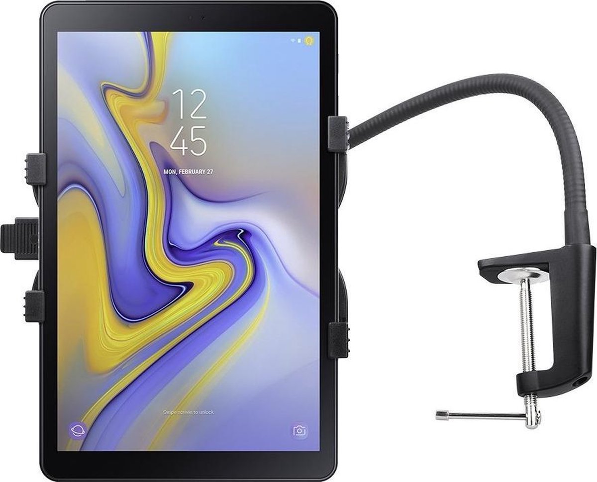 Shop4 - Samsung Galaxy Tab A 10.5 Tafelhouder Flexibele Aluminium Nek Tablet houder Zwart