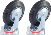 Set van 2 Zwenkwielen Transportwielen 200mm| 200/50-100 | Stalen Velg | Rubberen Band | Draagvermogen 205kg | Bevestigingsplaat 133x106mm | Bouwhoogte 232mm