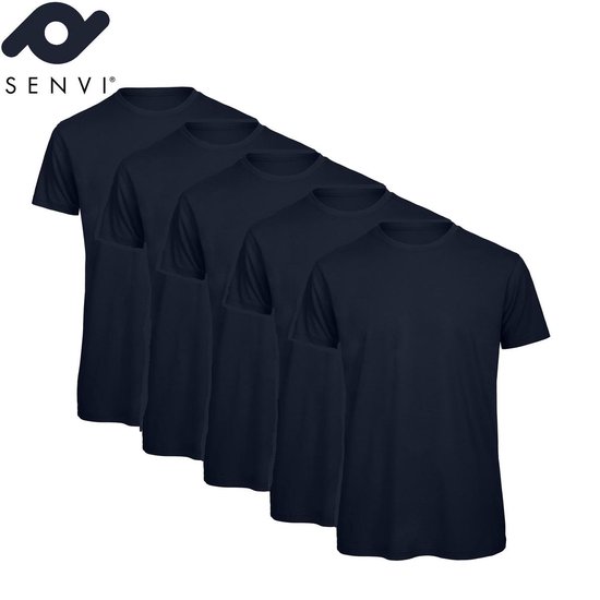Senvi 5 pack T-Shirt -100% biologisch katoen - Kleur: Blauw - XXL