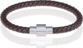 Memphis armband leer met edelstaal Donkerbruin Zilverkleurig-19cm