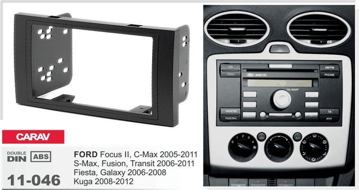 2-DIN FORD Focus II, C-Max 2005-2011; S-Max, Fusion, Transit 2006-2011; Fiesta, Galaxy 2006-2008; Kuga 2008-2012 afdeklijst / installatiekit Audiovolt 11-046 - Merkloos