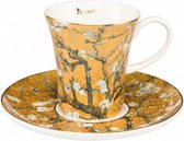 Goebel - Vincent van Gogh | Kop en schotel Espresso Amandelboom goud | Porselein - 12cm - 100ml - met echt goud