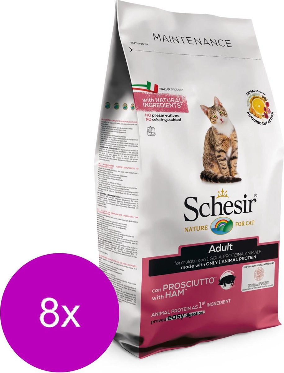 Schesir Cat Dry Adult Ham - Kattenvoer - 8 x 400 g Monoprotein