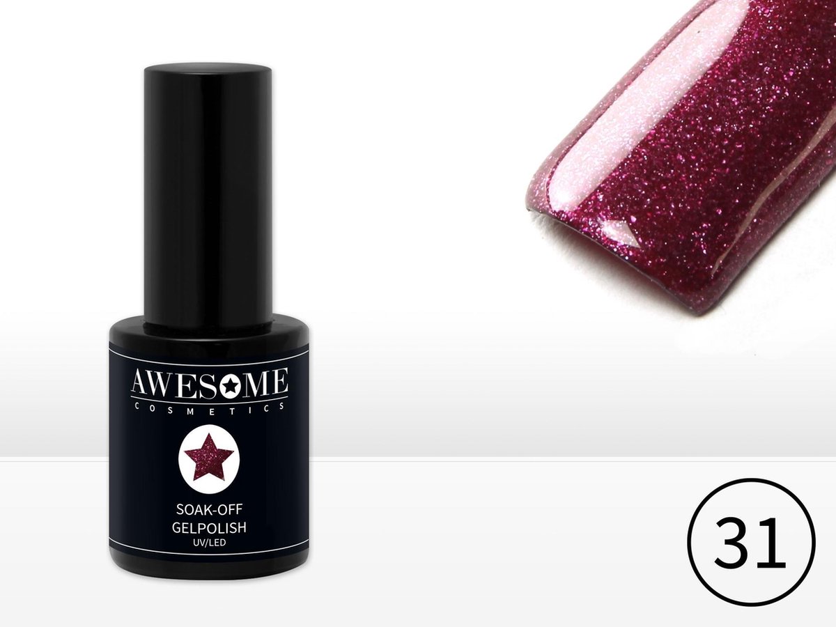 Goedkoopste Awesome 31 Bordeau/Paars met fijne glitter Gelpolish - Gellak - Gel nagellak - UV & LED
