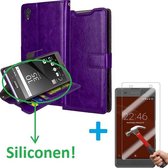 Cyclone Cover wallet hoesje Sony Xperia XZ paars met Tempered Glas Screen protector