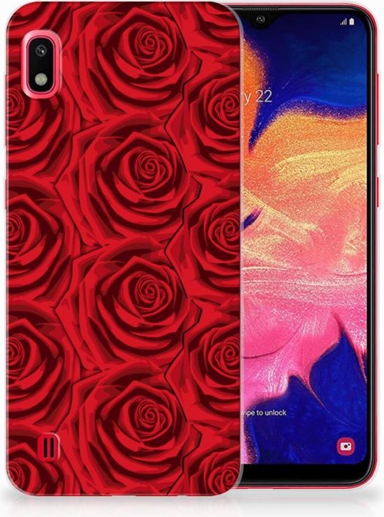 PU Silicone Etui Bumper Gel pour Samsung Galaxy A10 Coque Téléphone Roses Rouges