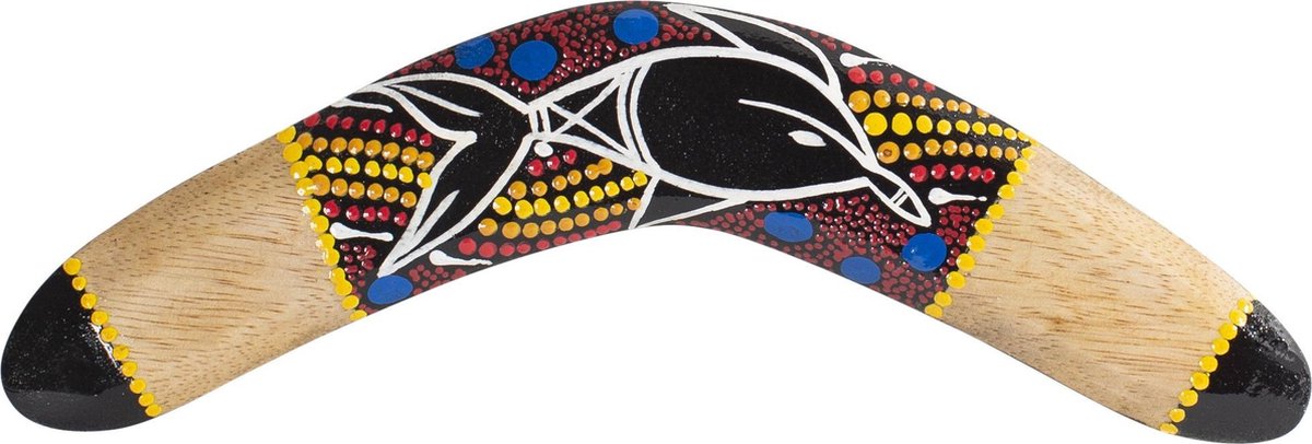 Boemerang 30cm – Handgeschilderd Hout met Uniek Dotpainted Dolfijn Design