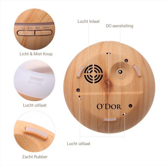 O'dor® Aroma Diffuser - 2 flesjes 100% PURE Etherische Olie - Luchtbevochtiger - Aromatherapie - Geurverspreider - Etherische olie - Verstuiver - Aromadiffusers - Lichtbruin