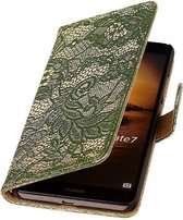 Lace Bookstyle Wallet Case Hoesjes Geschikt voor Huawei Mate 7 Donker Groen