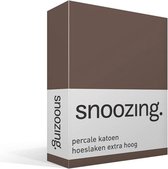 Snoozing - Hoeslaken - Extra hoog - Eenpersoons - 90x210 cm - Percale katoen - Taupe