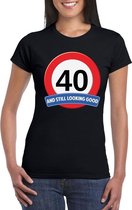 Verkeersbord 40 jaar t-shirt zwart dames M