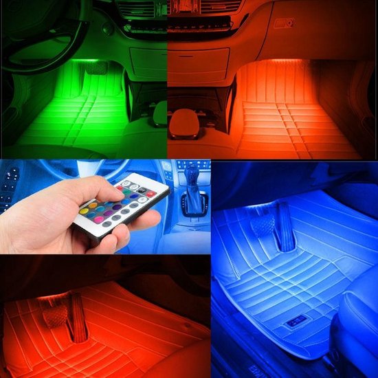 Auto RGB LED Strip - Draadloos - 16 kleuren - 60 LEDs - Dimbaar - 2 m | Auto...  | bol.com