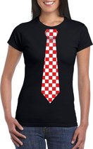Zwart t-shirt met geblokte Brabant stropdas voor dames S