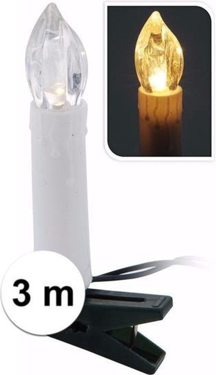 Kerstverlichting kaarsjes op batterij warm wit binnen 10 lampjes