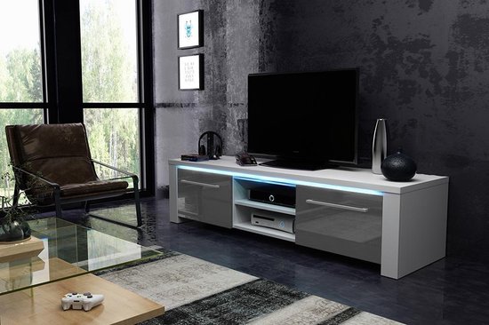 Streng Afleiden pijnlijk Tvmeubel Hoogglans Wit & Grijs 140 cm – Witte Tv Meubel Modern Design – TV  Kast Wit Grijs | bol.com