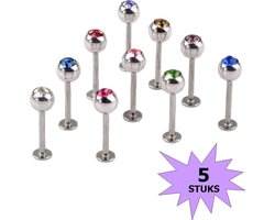 Fako Bijoux - Labret Piercing - Kristal - 4mm - Set - 5 Stuks