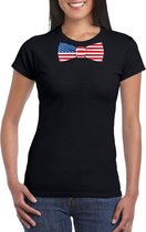 Zwart t-shirt met Amerika vlag strikje dames S