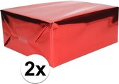 2x Cadeaupapier rood metallic - 400 x 50 cm - kadopapier / inpakpapier