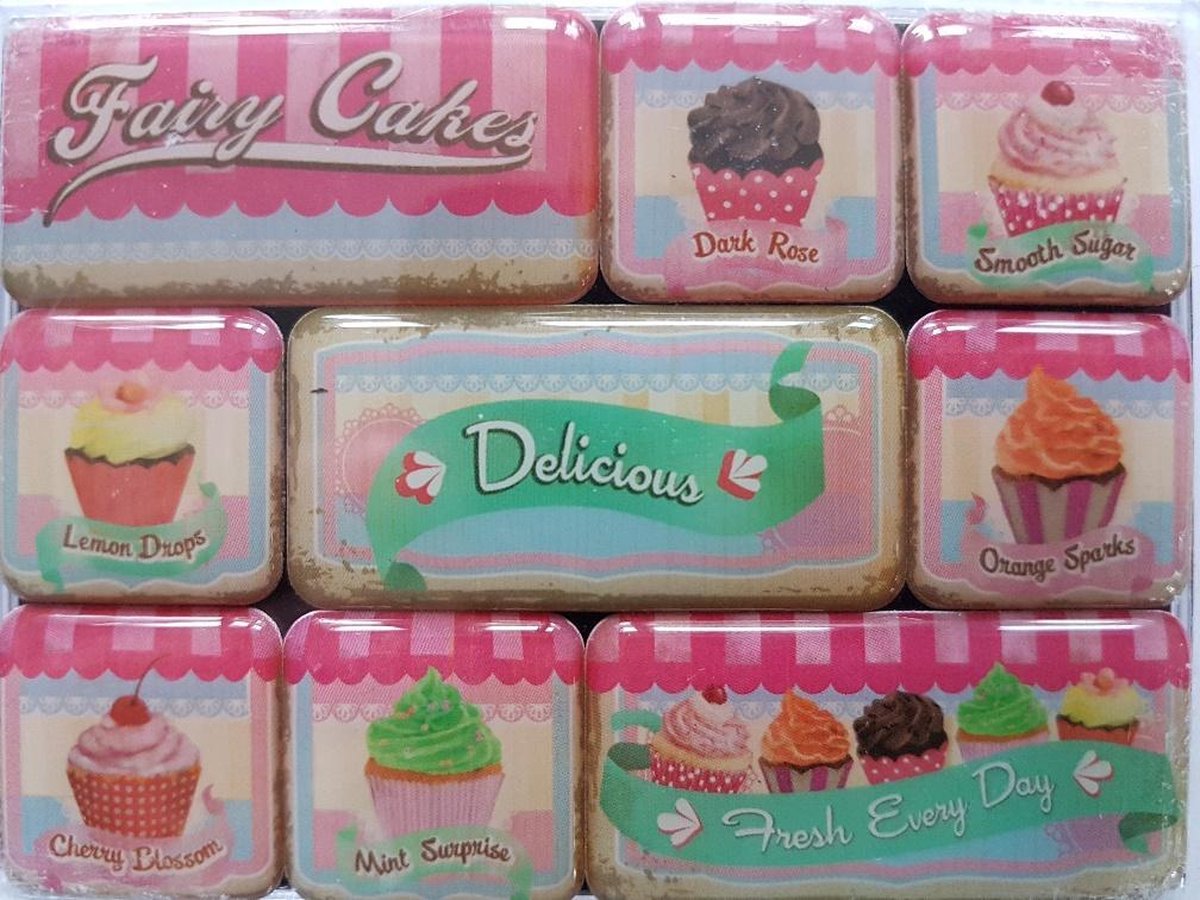 Nostalgic Art Cup Cakes 9 metalen Magneten in een set
