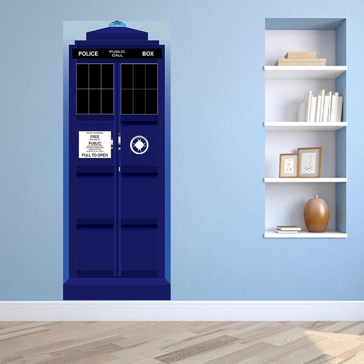 Walplus - Deur Decoratie Sticker - Britse Police Box - Blauw