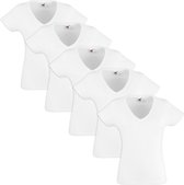 Fruit of the Loom 5x Value Weight Dames V-hals T-shirt Wit S