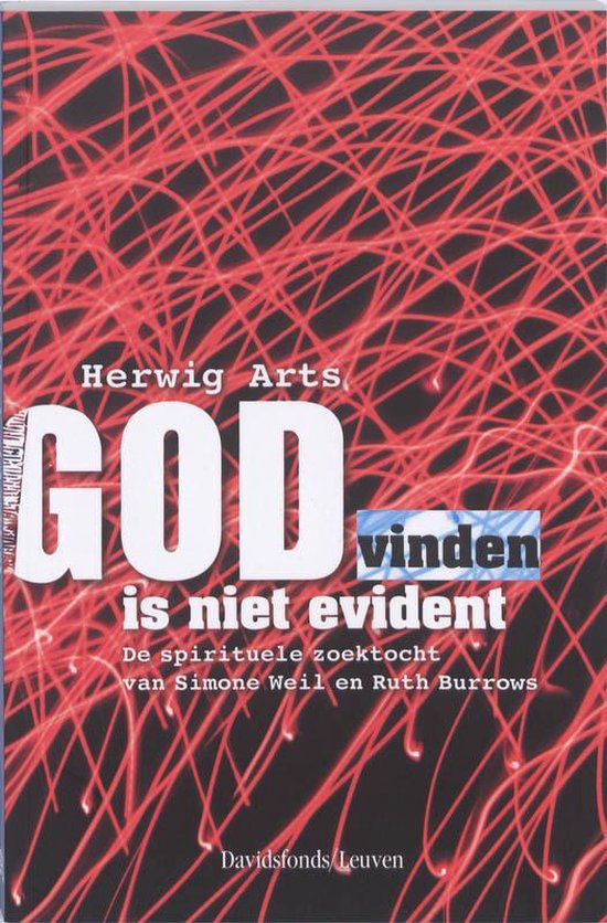 Boekomslag met de titel 'GOD is niet evident' op een achtergrond van rode lijnen.