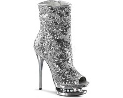 Pleaser - BLONDIE-R-1008 Plateau Laarzen, Paaldans schoenen - Paaldans schoenen - 35 Shoes - Zilverkleurig