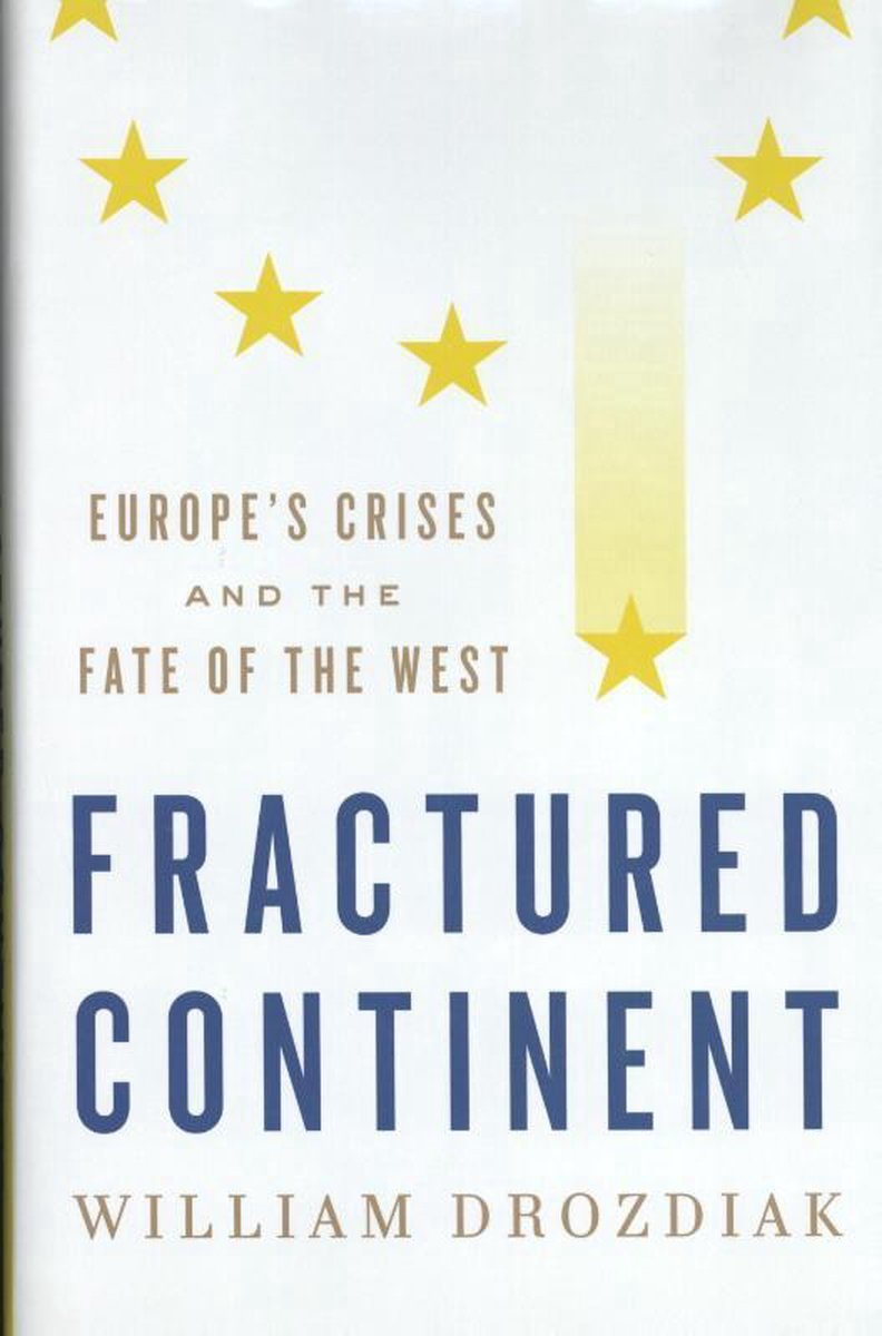 Boekcover 'Fractured Continent' met gele sterren op een witte achtergrond en de titel in donkerblauwe letters.