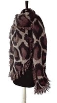 Warme winter luipaard panter leopard print dames sjaal bruin beige zwart wollig acryl circa 66 x 195 cm
