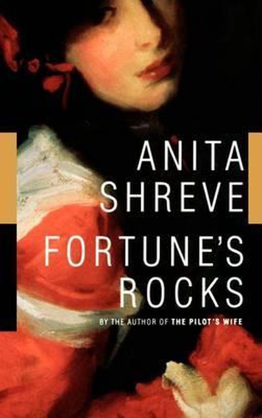 Boekcover van Fortune's Rocks van Anita Shreve, met een schilderij van een vrouw met rode kleding.