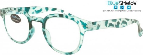 Icon Eyewear PFE312 +1.50 Blendin BlueShields Leesbril – Blauw licht filter lens – Transparant met turquoise print