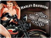 Harley Davidson American classic Red Biker Babe  Metalen wandbord in reliëf 30x40 cm