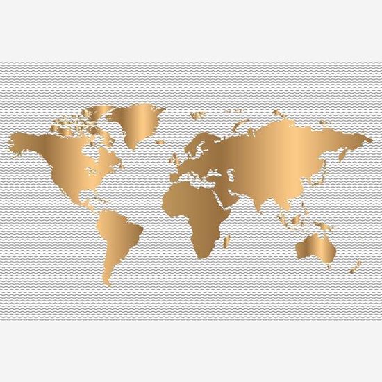 Wereldkaart Goud Waves Décoration murale aluminium 40x30 cm | Carte du monde Décoration murale Aluminium
