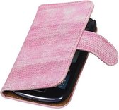 Hagedis Bookstyle Wallet Case Hoesje Geschikt voor Samsung Galaxy S3 mini i8190 Roze