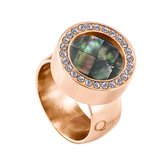 Quiges RVS Schroefsysteem Ring met Zirkonia Rosékleurig Glans 18mm met Verwisselbare Grijze Blokjes Schelp 12mm Mini Munt