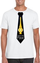 Wit kerst T-shirt voor heren - Suck my Piek zwarte stropdas print XL